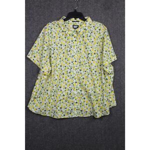 Lands' End No Iron Shirt Blouse Lemons Fruit White Yellow Short Sleeve Women 3X